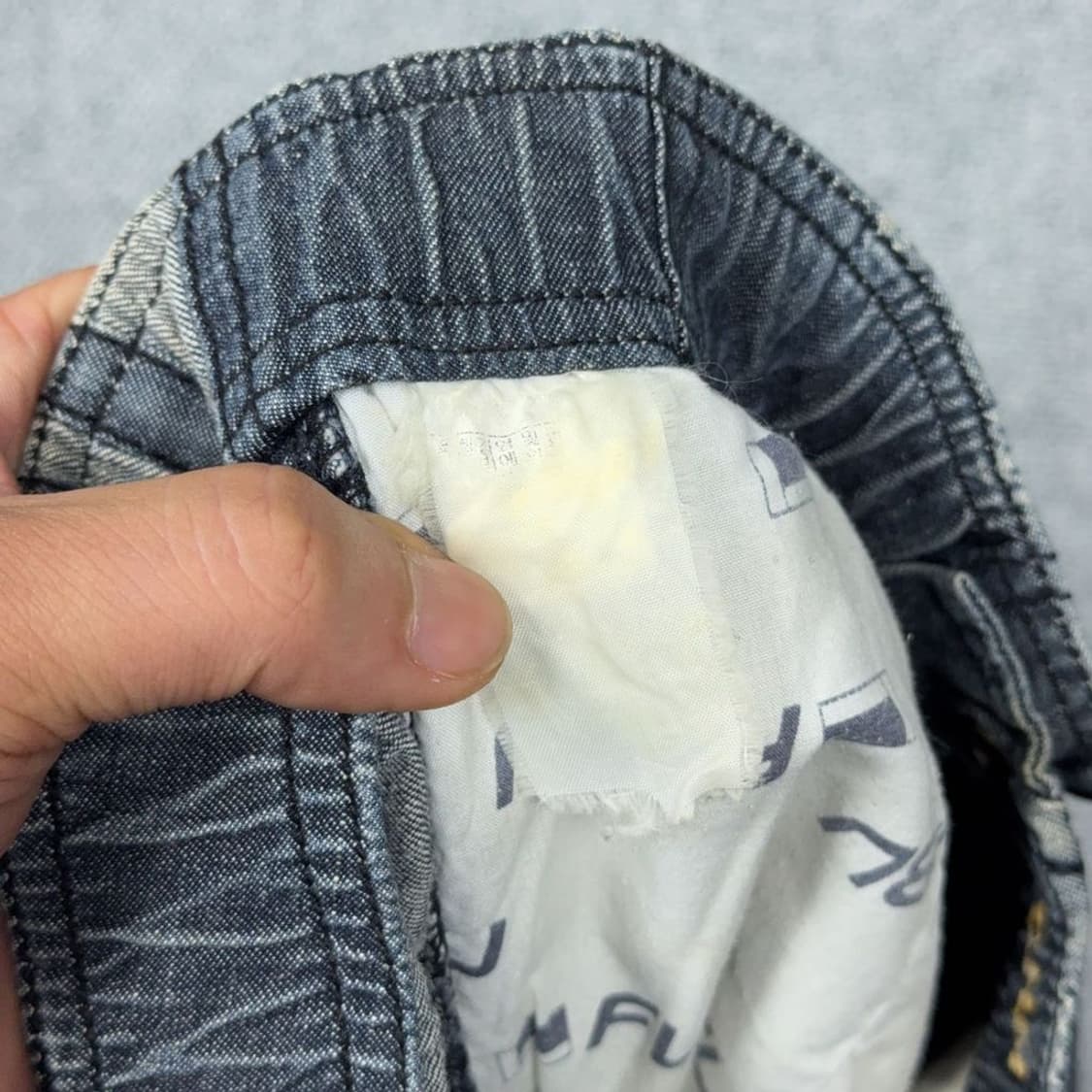 푸부 진청 레터링 트랙 빈티지 데님 7부 반바지 L 상품이미지6