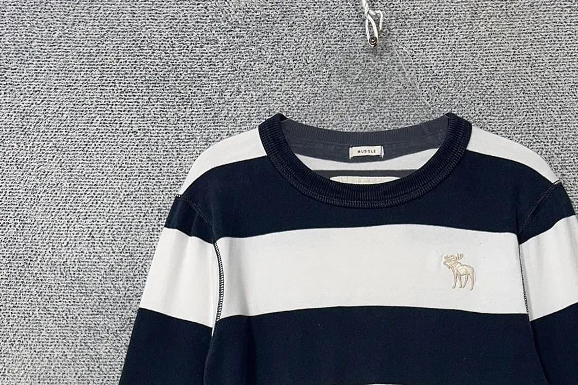 아베크롬비 순록 로고 단가라 스트라이프 네이비 긴팔티 M 상품이미지3