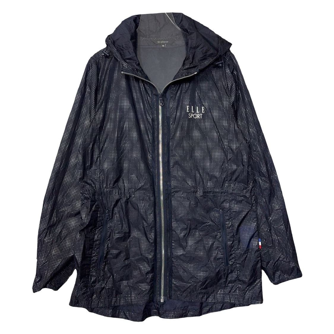 엘르 체크 네이비 로고 기능성 롱 후드 바람막이 95 상품이미지1