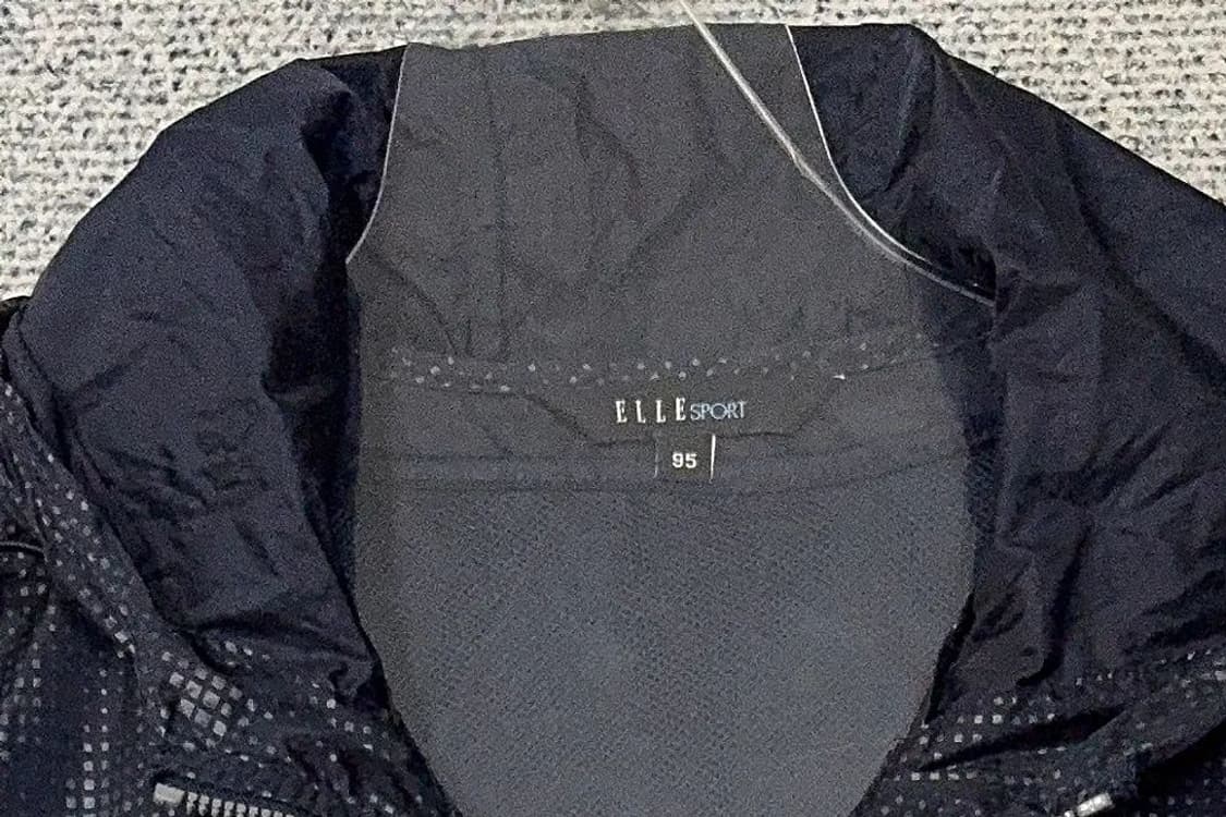 엘르 체크 네이비 로고 기능성 롱 후드 바람막이 95 상품이미지5