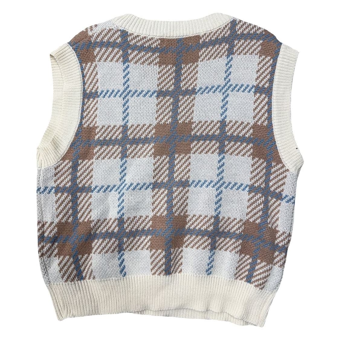 여성 캐주얼 체크 크림 니트 조끼 L 상품이미지2