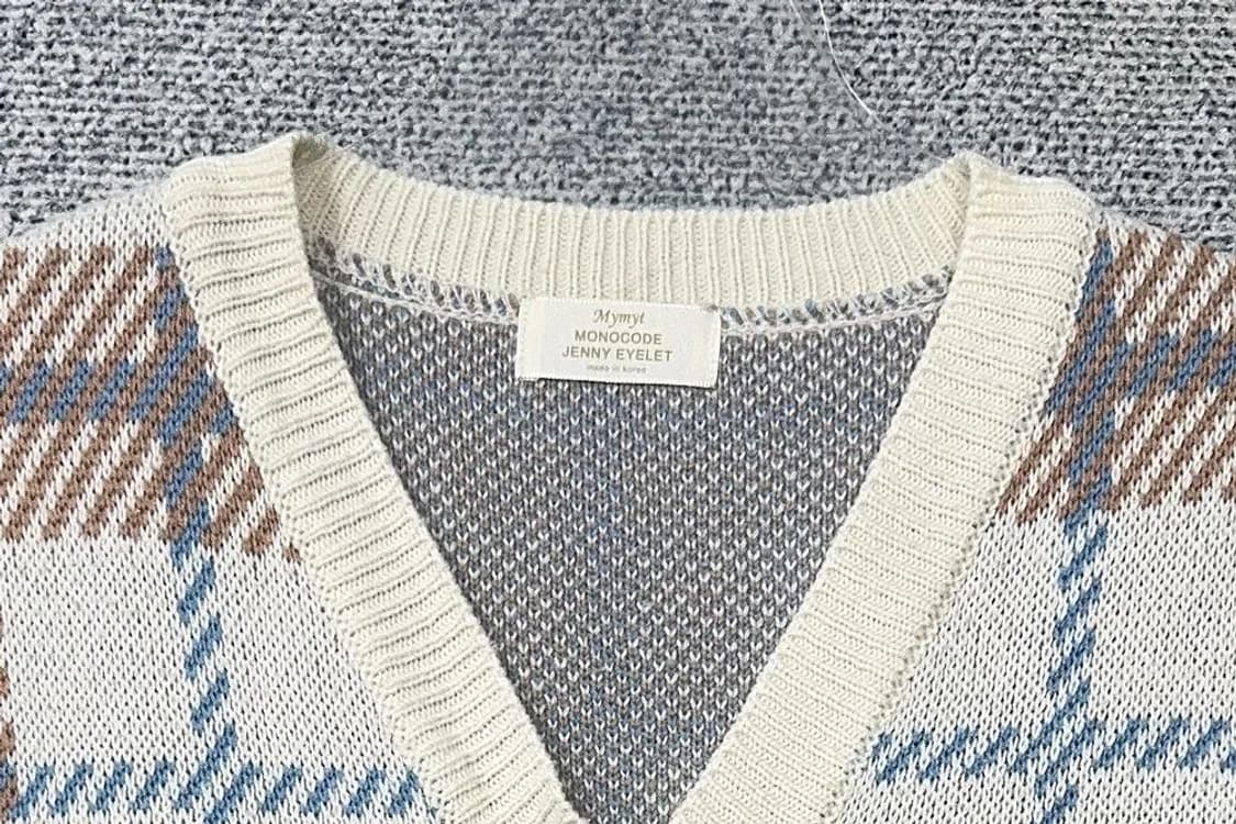 여성 캐주얼 체크 크림 니트 조끼 L 상품이미지5