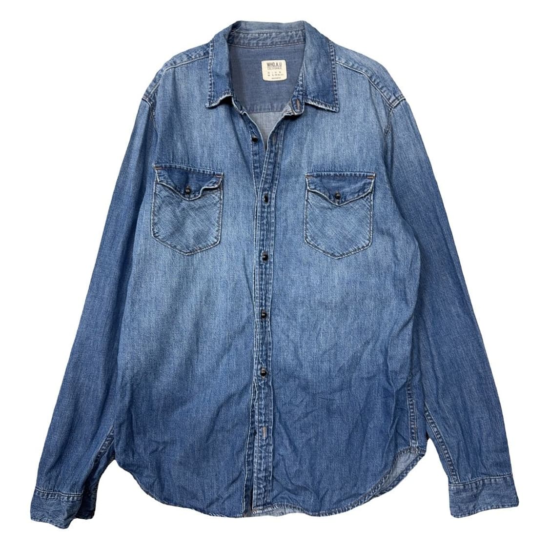 후아유 블루 빈티지 워싱 데님 셔츠 L 상품이미지1