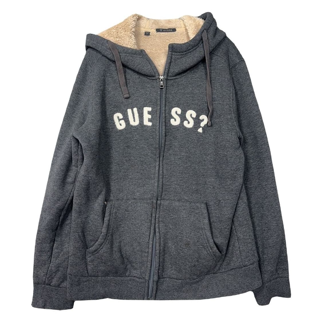 게스 스펠 로고 양털 그레이 후드 집업 L 상품이미지1