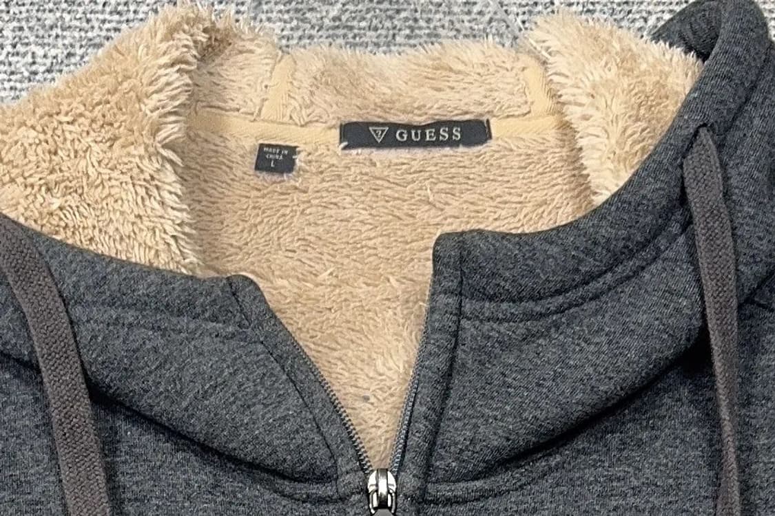 게스 스펠 로고 양털 그레이 후드 집업 L 상품이미지5
