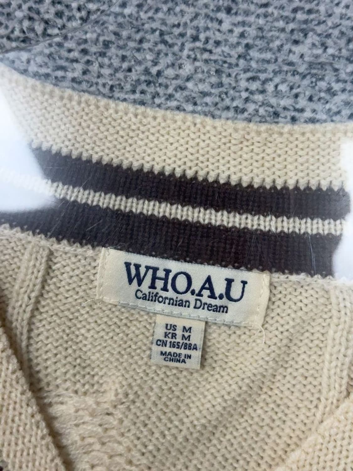 후아유 크림 브이넥 케이블 니트 M 상품이미지8