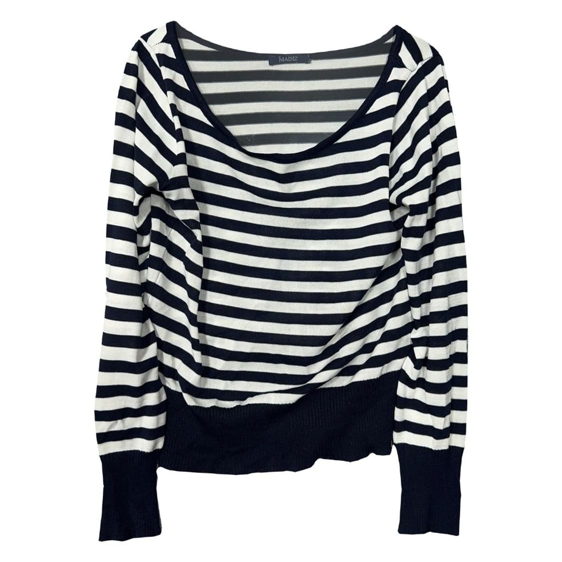 여성 캐주얼 오버 U 넥 스트라이프 블랙 니트 M 상품이미지1