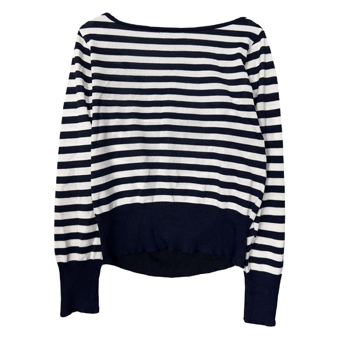 여성 캐주얼 오버 U 넥 스트라이프 블랙 니트 M 상품이미지2