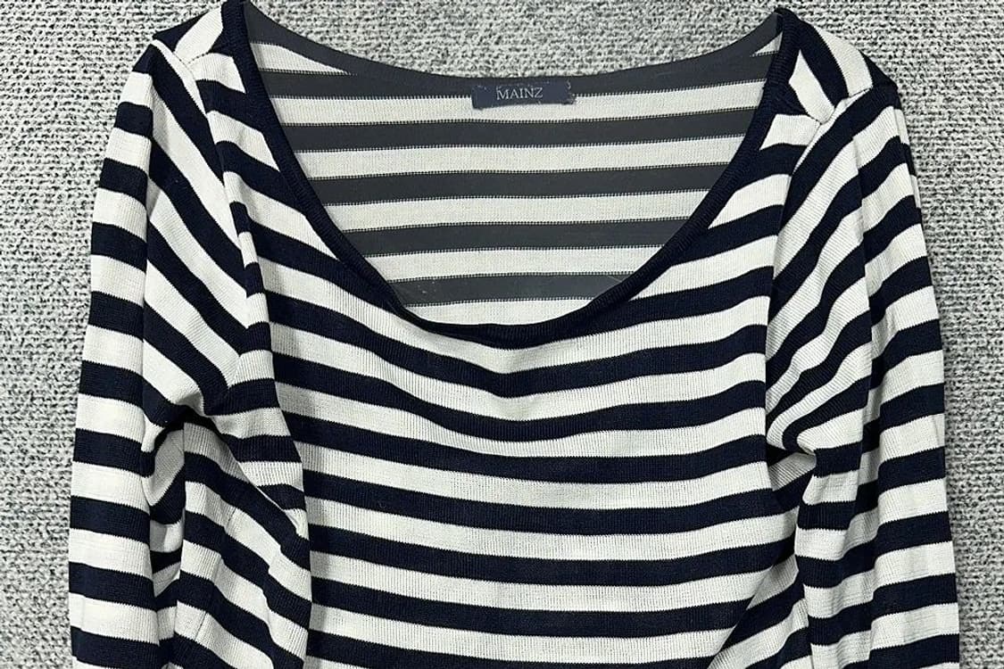 여성 캐주얼 오버 U 넥 스트라이프 블랙 니트 M 상품이미지3