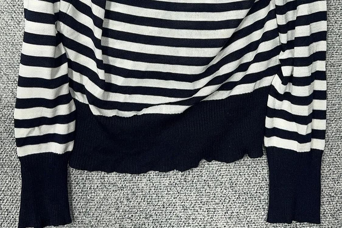 여성 캐주얼 오버 U 넥 스트라이프 블랙 니트 M 상품이미지4