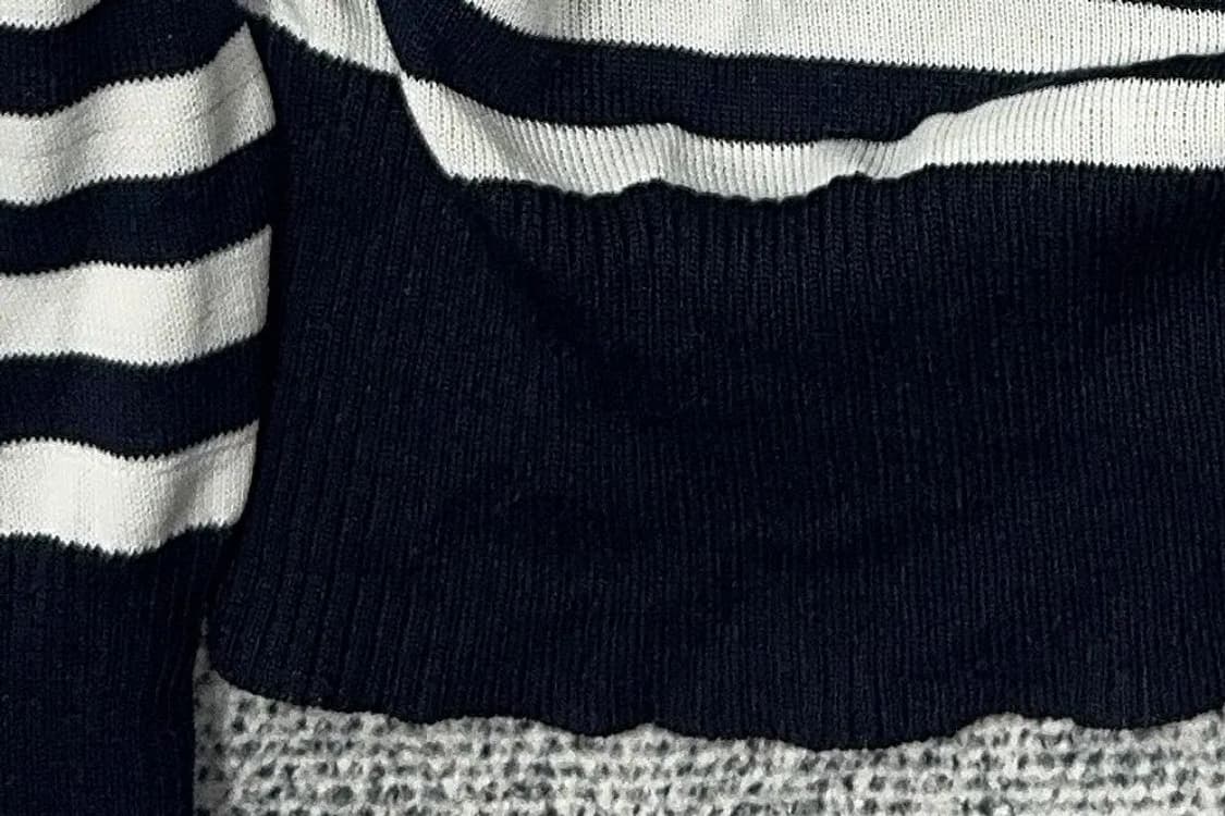 여성 캐주얼 오버 U 넥 스트라이프 블랙 니트 M 상품이미지5