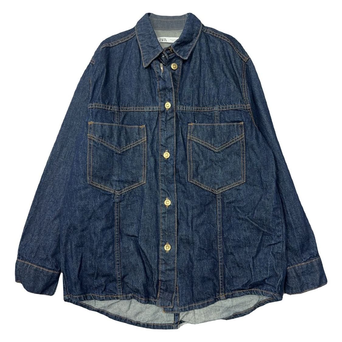 자라 빈티지 오버핏 스티치 데님 셔츠 M 상품이미지1