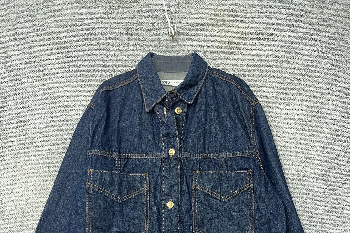 자라 빈티지 오버핏 스티치 데님 셔츠 M 상품이미지3