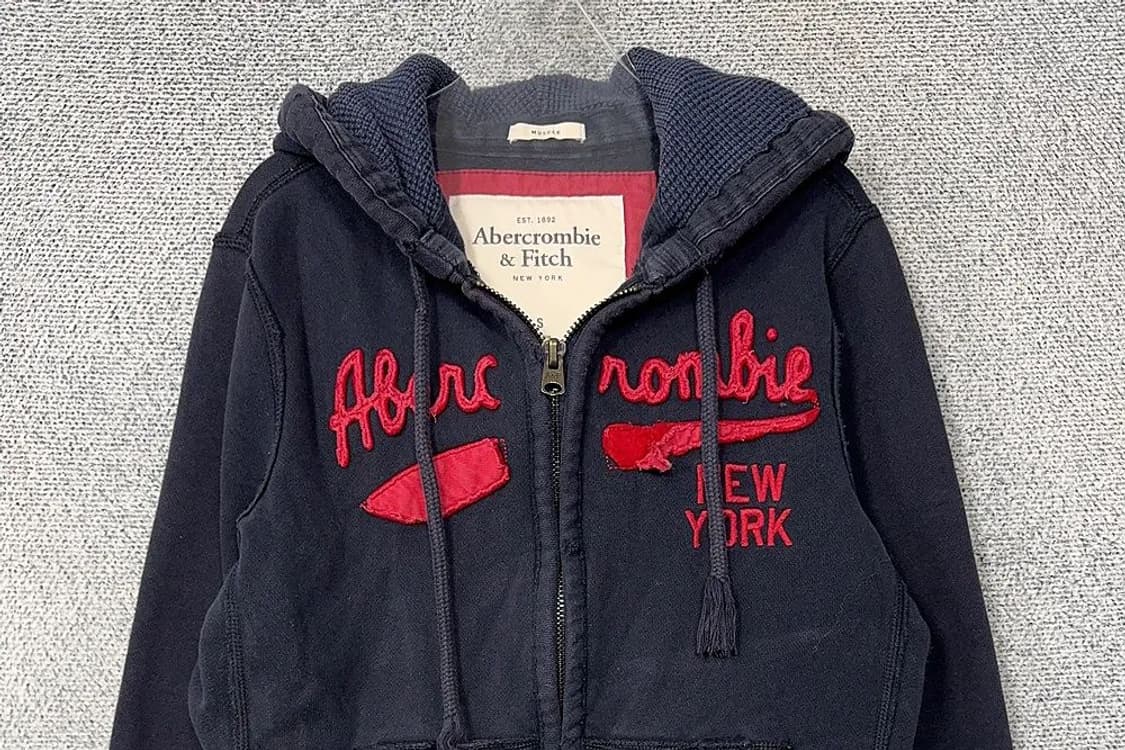 아베크롬비 Y2K 자수 로고 빈티지 네이비 후드 집업 S 상품이미지3