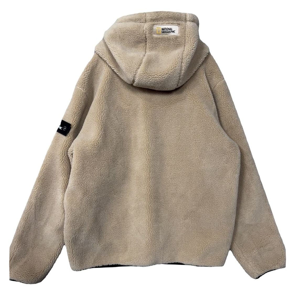 내셔널지오그래픽 베이지 양털 뽀글이 로고 후리스 후드집업 XL 상품이미지2