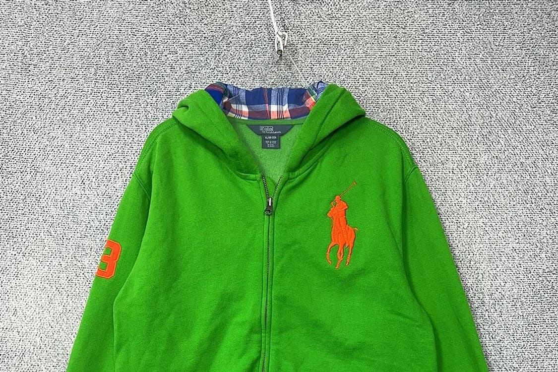 폴로 랄프로렌 Y2K 빅포니 빈티지 그린 후드 집업 XL(18-20) 상품이미지3