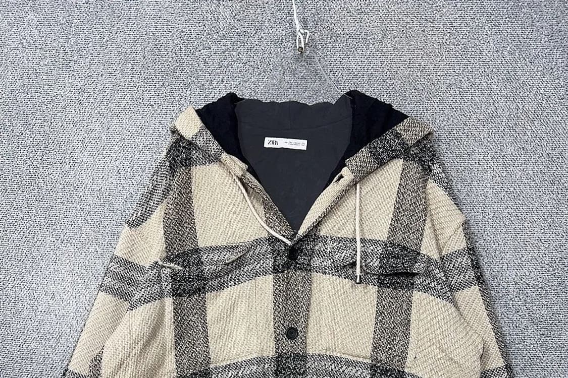 자라 체크 크림 베이지  후드티 L 상품이미지3
