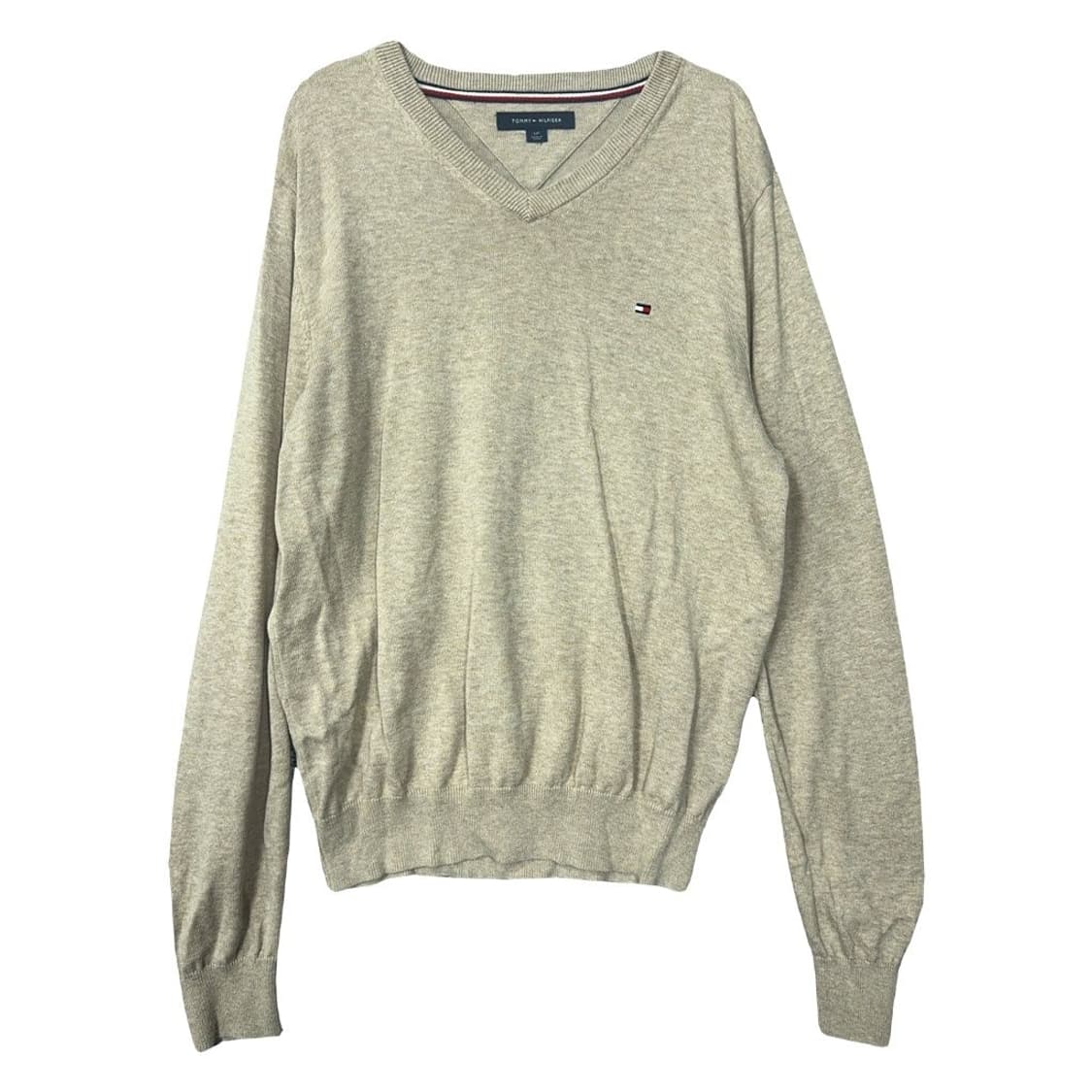 타미힐피거 베이지 오트밀 브이넥 로고 니트 S/P 상품이미지1