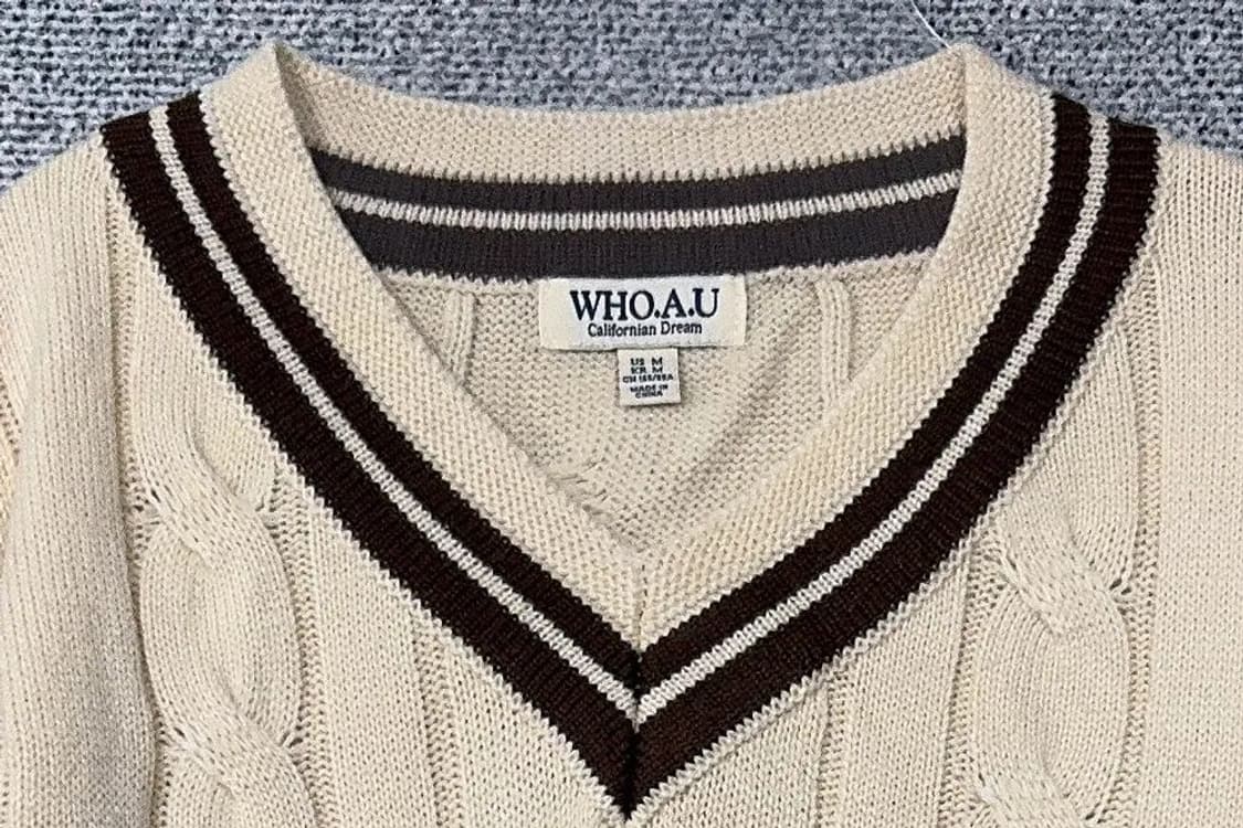 후아유 크림 브이넥 케이블 니트 M 상품이미지5