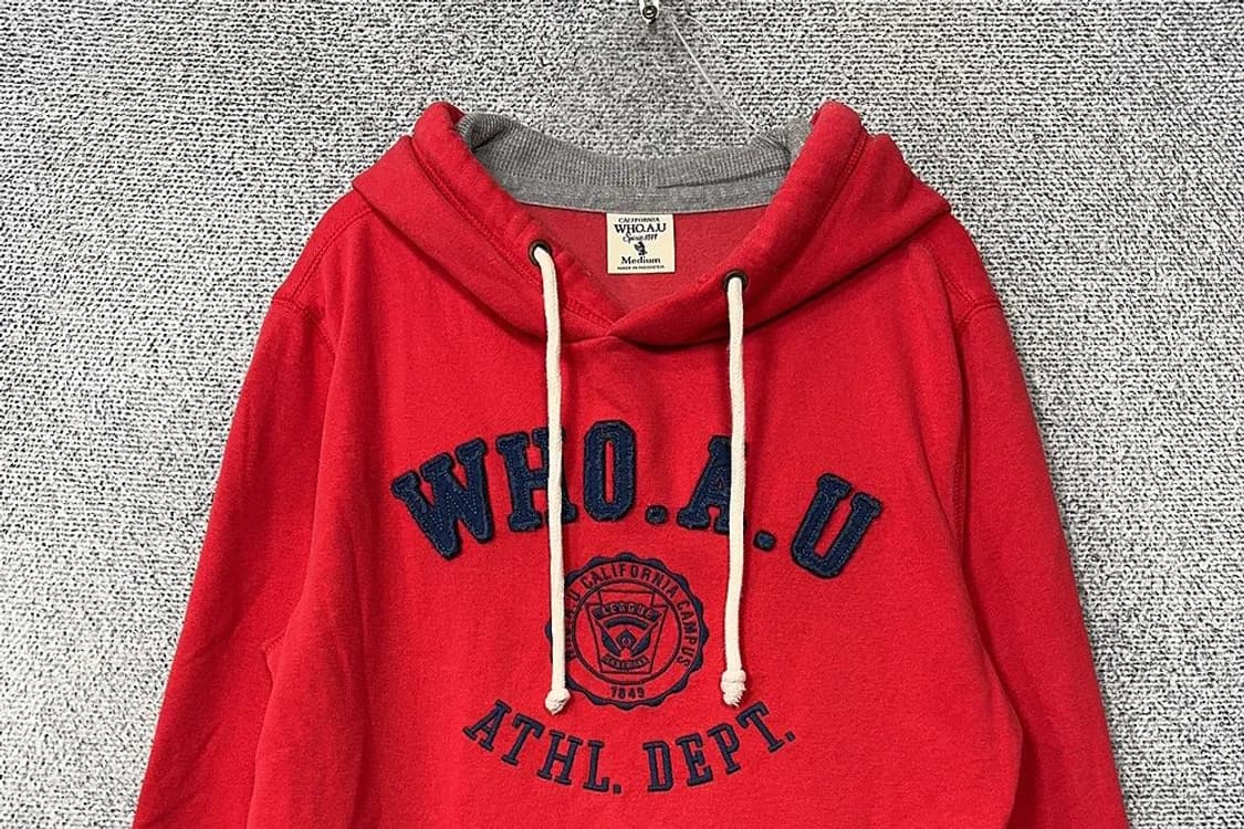 후아유 자수 로고 레드 후드티 Medium 상품이미지3