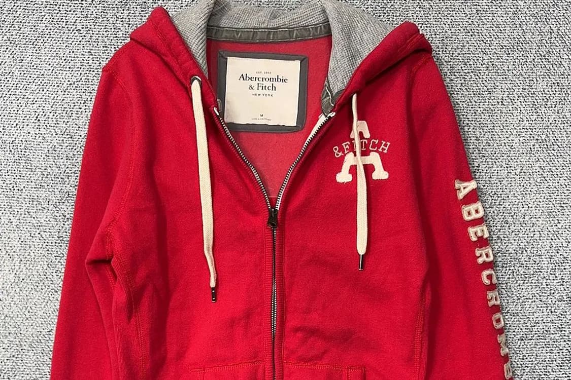 아베크롬비 레드 빈티지 자수 로고 YK2 후드 집업 M 상품이미지3