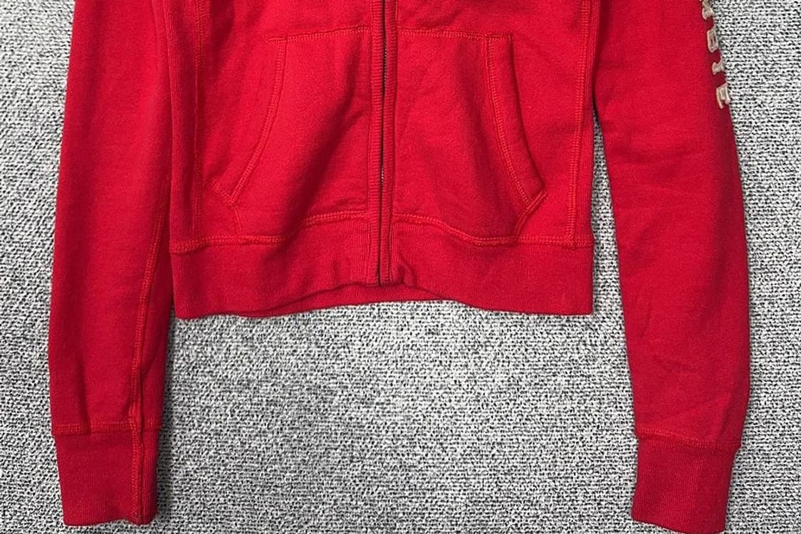 아베크롬비 레드 빈티지 자수 로고 YK2 후드 집업 M 상품이미지4