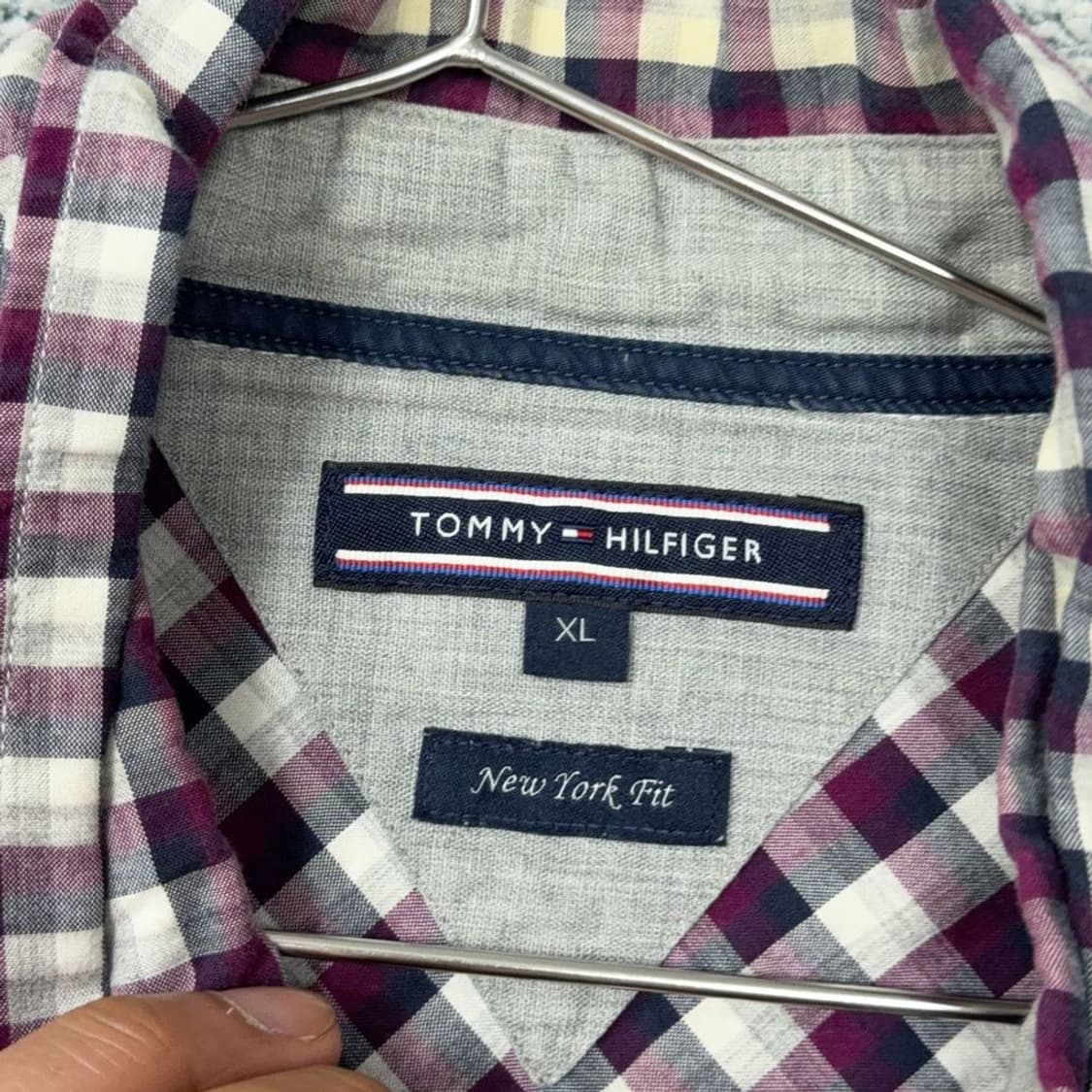 타미힐피거 캐주얼 로고 버건디 셔츠 XL 상품이미지5