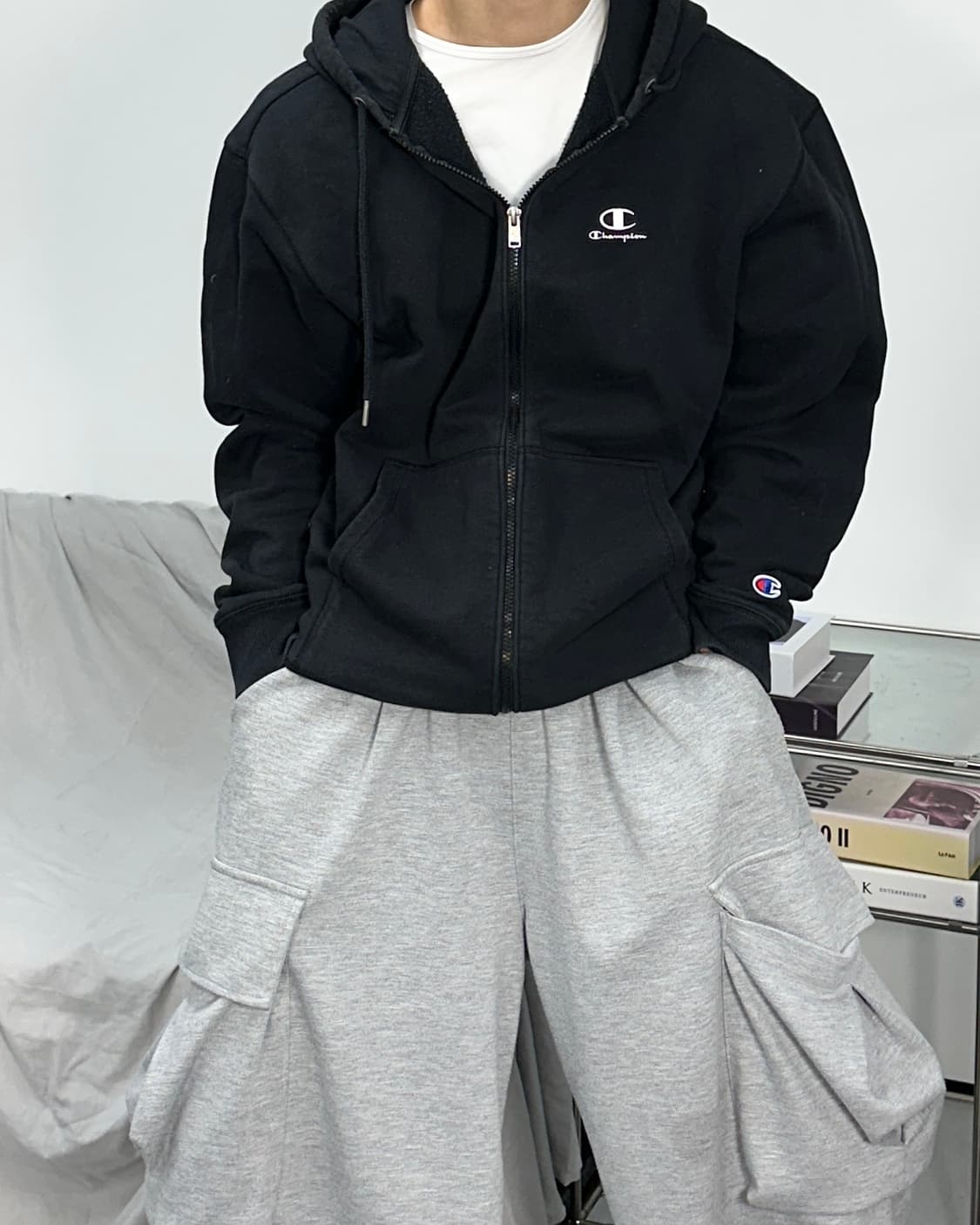 챔피온 스몰로고 블랙 후드집업 M 상품이미지1