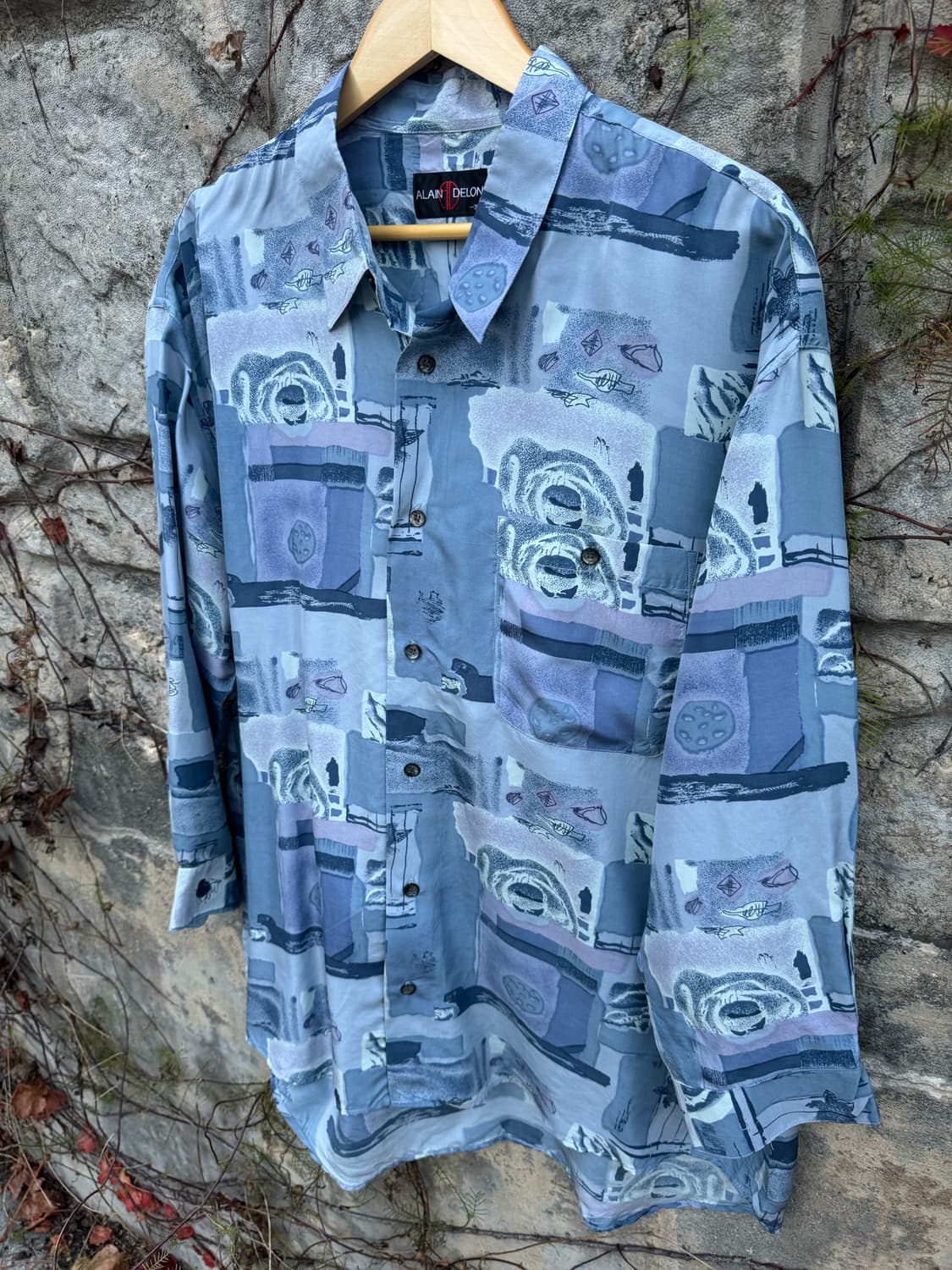 일본 빈티지 실크 100 에스닉 패턴 셔츠 3L 상품이미지3