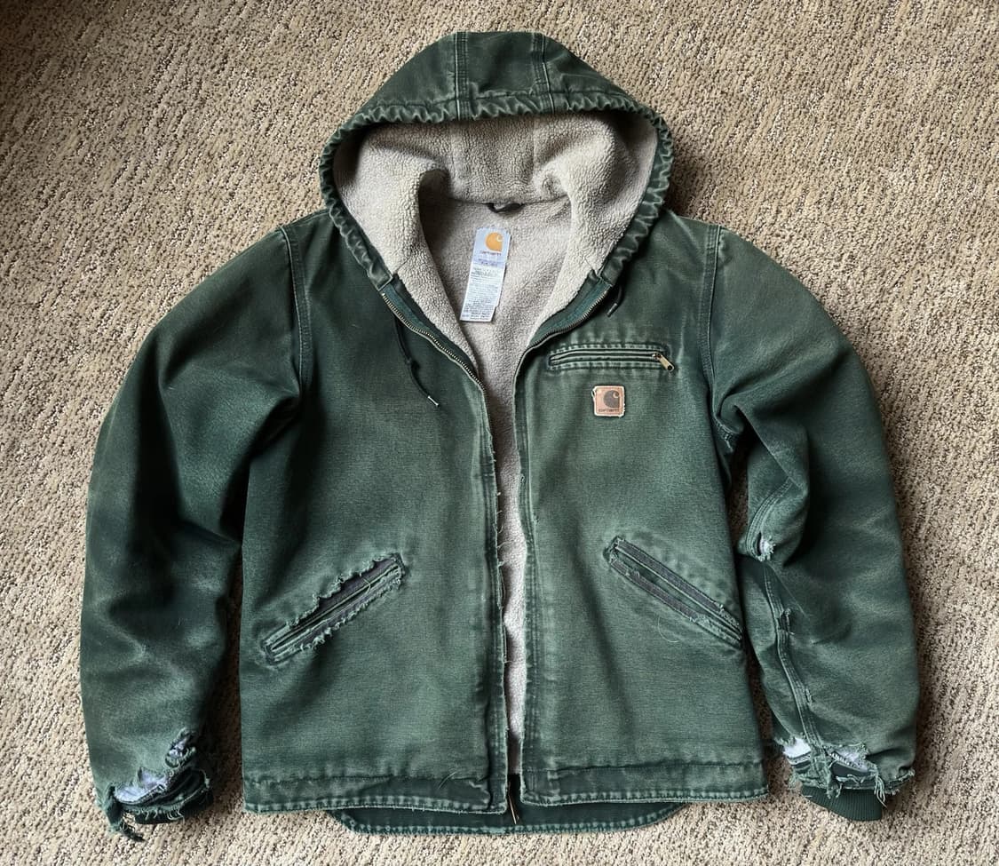 칼하트 J130 플리스 워크 후드집업 자켓 그린 M 상품이미지2