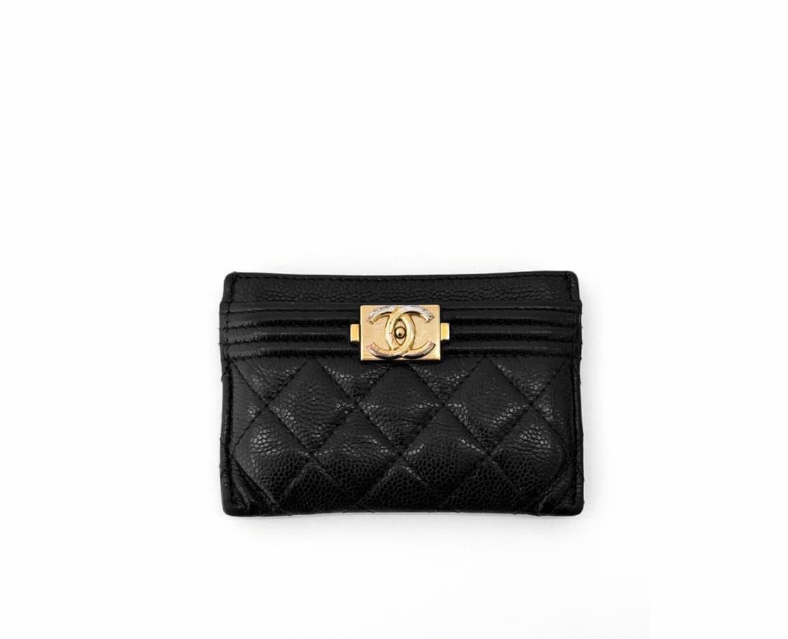 Chanel 샤넬 보이 클래식 캐비어 카드 홀더 지갑 금장 블랙 상품이미지1