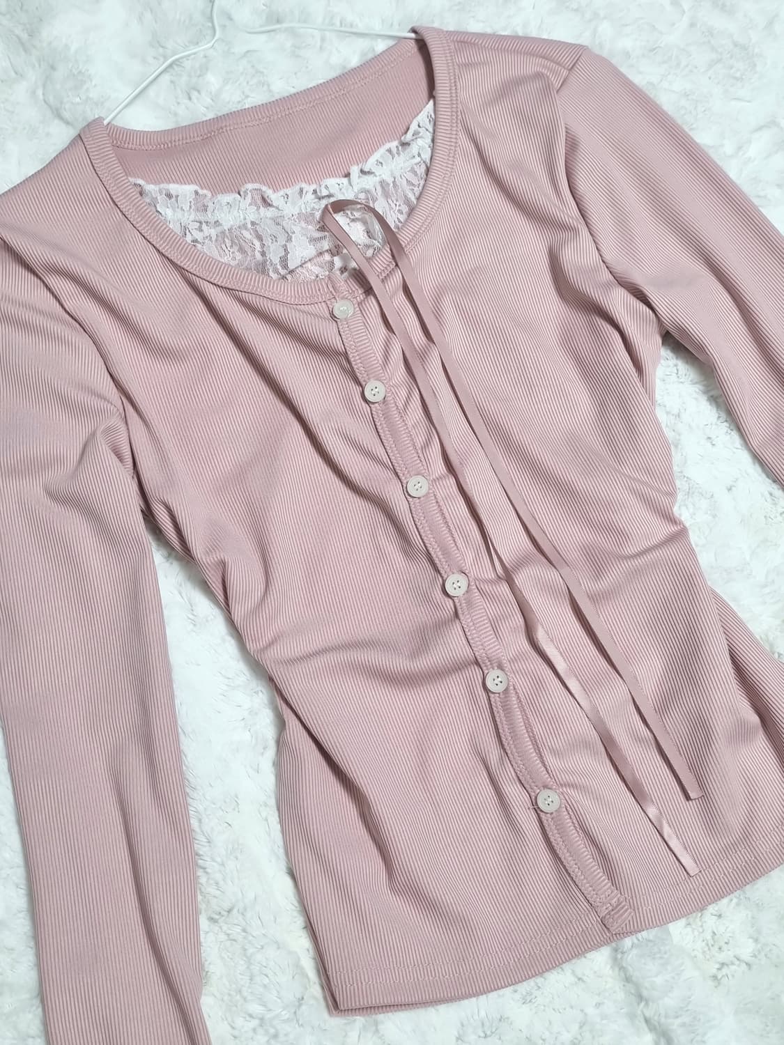 [새상품] 핑크 레이스 리본 가디건 에이블리 상품이미지3