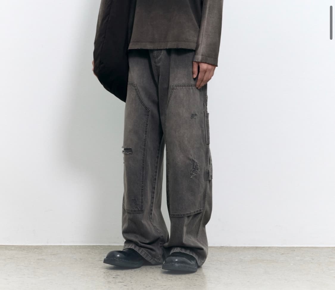 인사일런스 디스트로이드 더블니 팬츠 Washed black L사이즈 상품이미지1