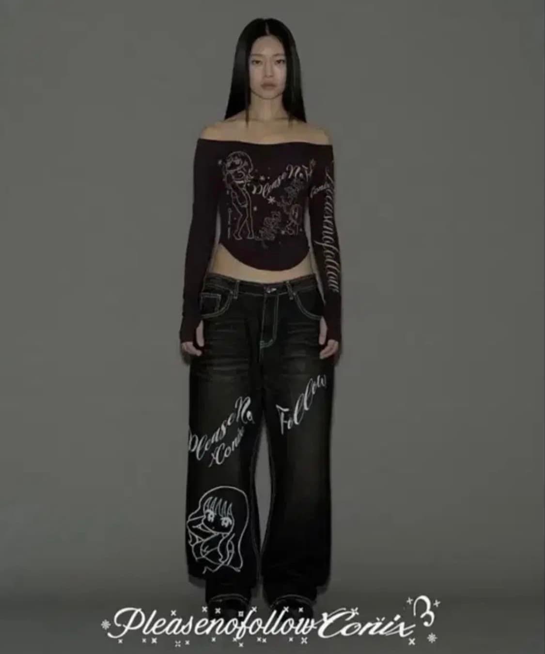 플노팔 플리즈노팔로우 코닉스걸 와이드 워시드 데님 상품이미지2