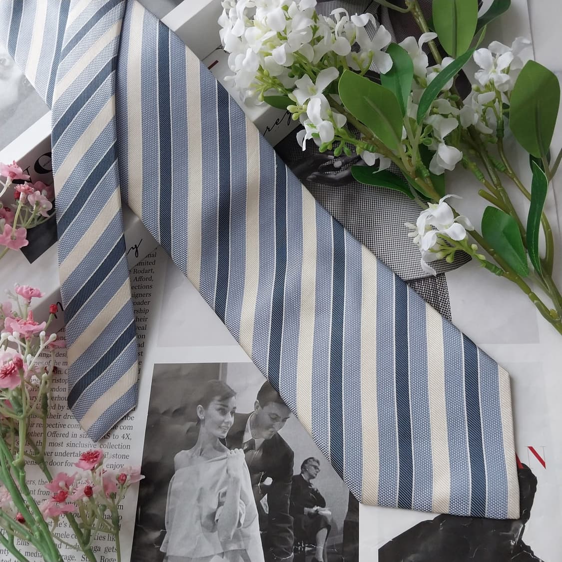 아쿠아스큐텀 실크 블루 스트라이프 넥타이 9.3cm A+등급 K2033 상품이미지3