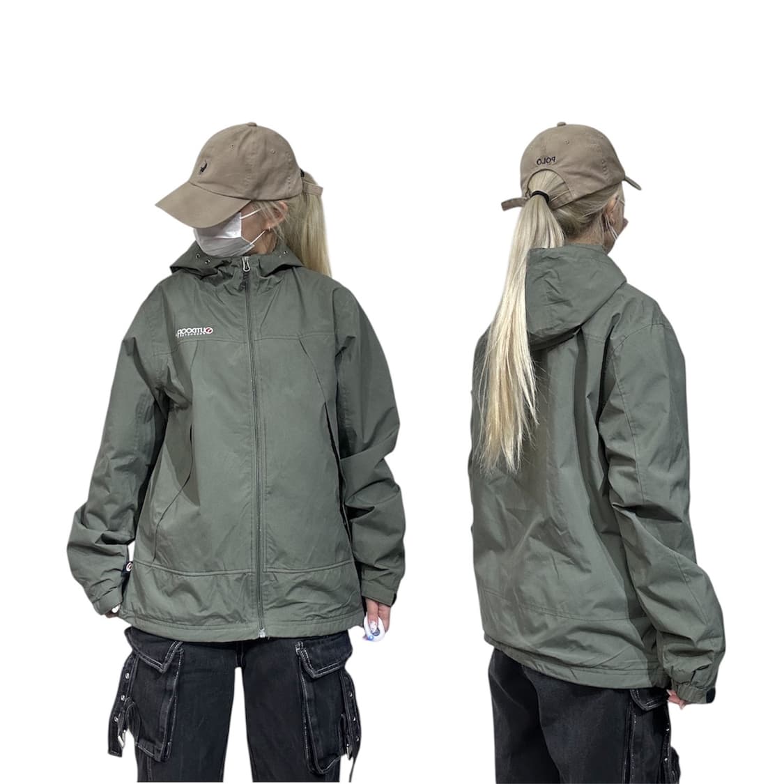 일본 빈티지 카키 후드 바람막이 트랙 자켓 M 상품이미지1