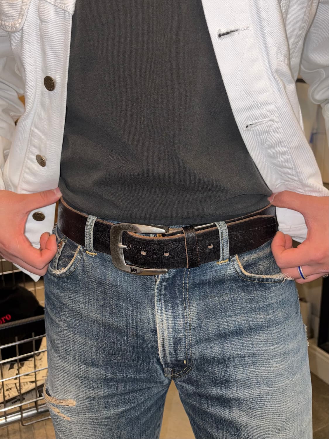 Old Lee buckle logo western leather belt 상품이미지1