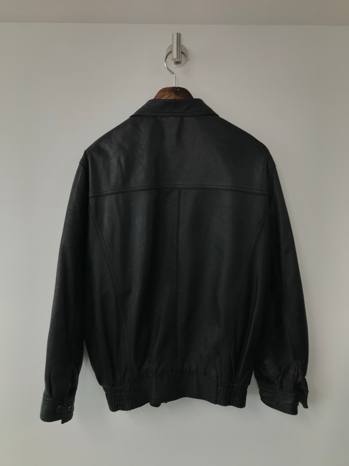 Vintage 램스킨 블랙 봄버 레더 자켓 상품이미지3