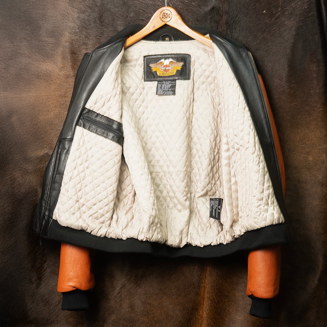 [XL] 90s 할리데이비슨 올레더 바시티 자켓 블랙+오렌지  상품이미지8