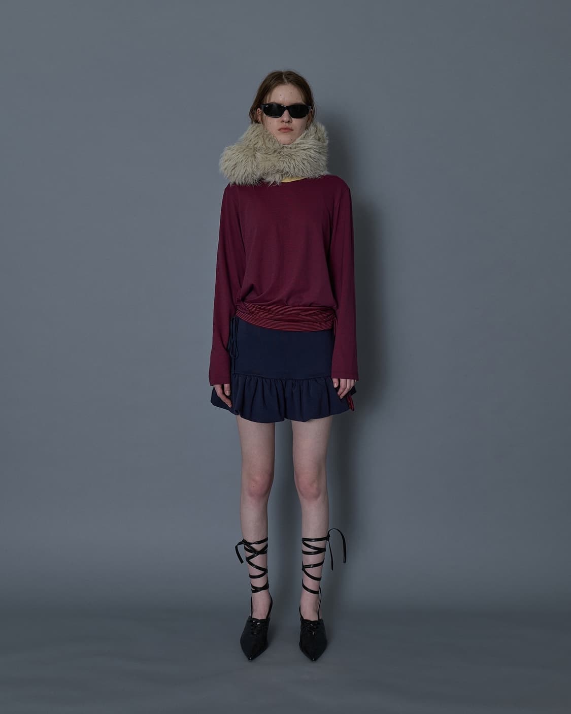 Gyeong 타이 스트립 롱 슬리브티 상품이미지2