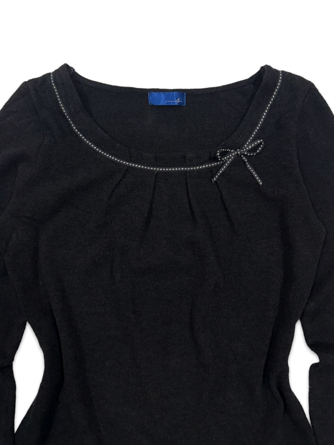 빈티지 블랙 라운드넥 리본 플레어 니트 상품이미지3