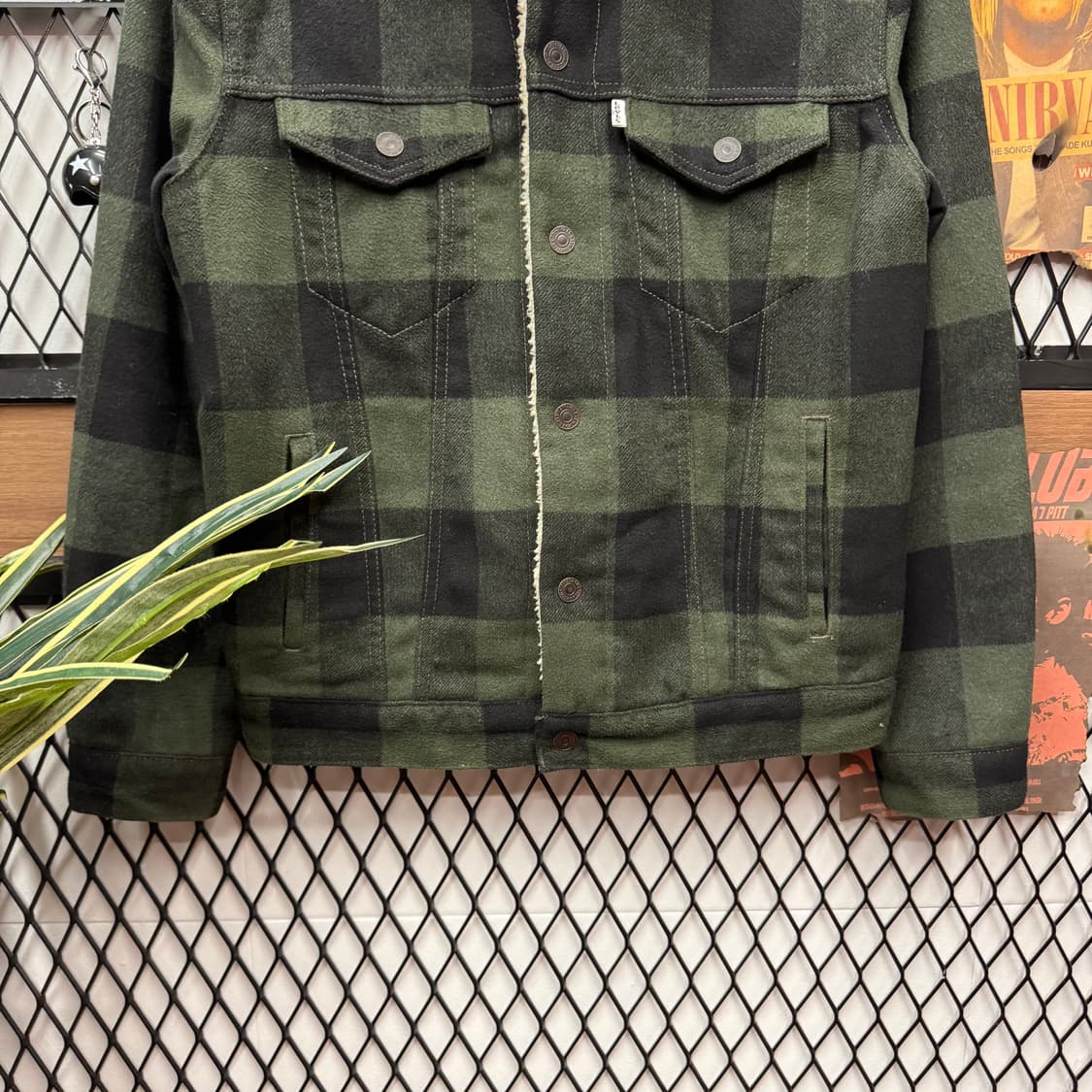 리바이스 타입 3 프리미엄 체크 쉐르파 트러커 자켓 그린 상품이미지4