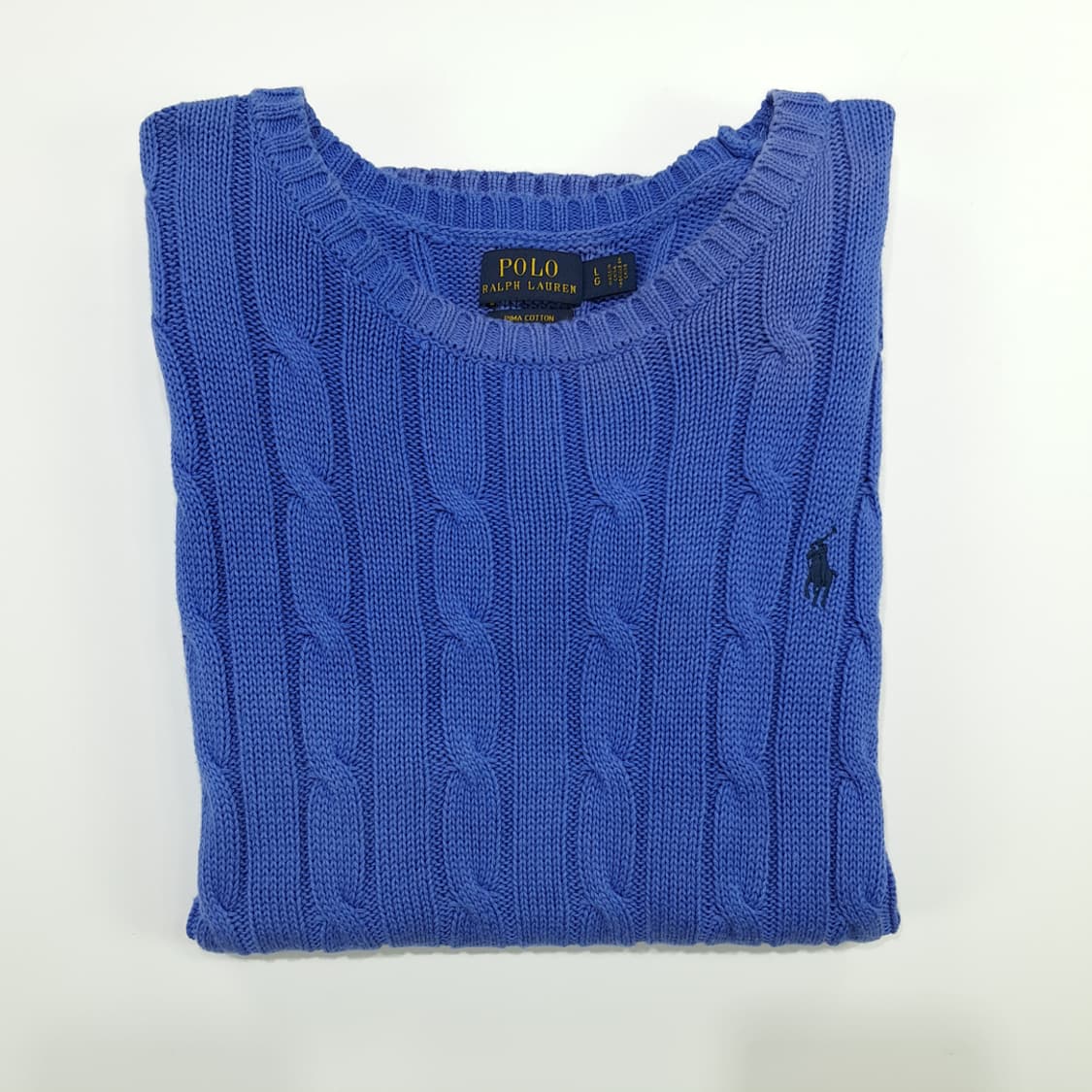 CN742W L 폴로 랄프로렌 로얄블루 케이블 반팔 니트 스웨터 상품이미지8