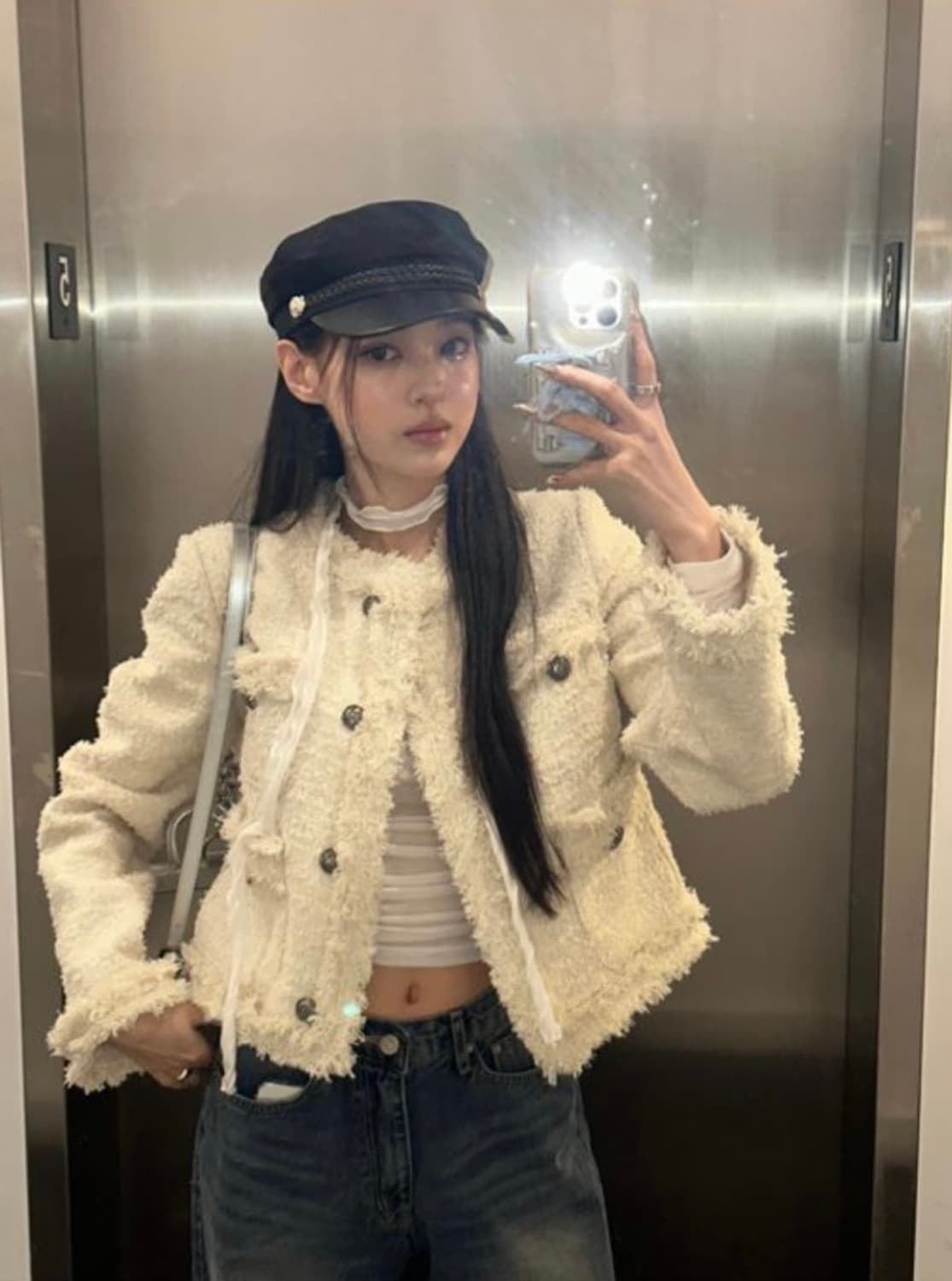 카키포인트 크롭 트위드 자켓 아이보리 상품이미지1