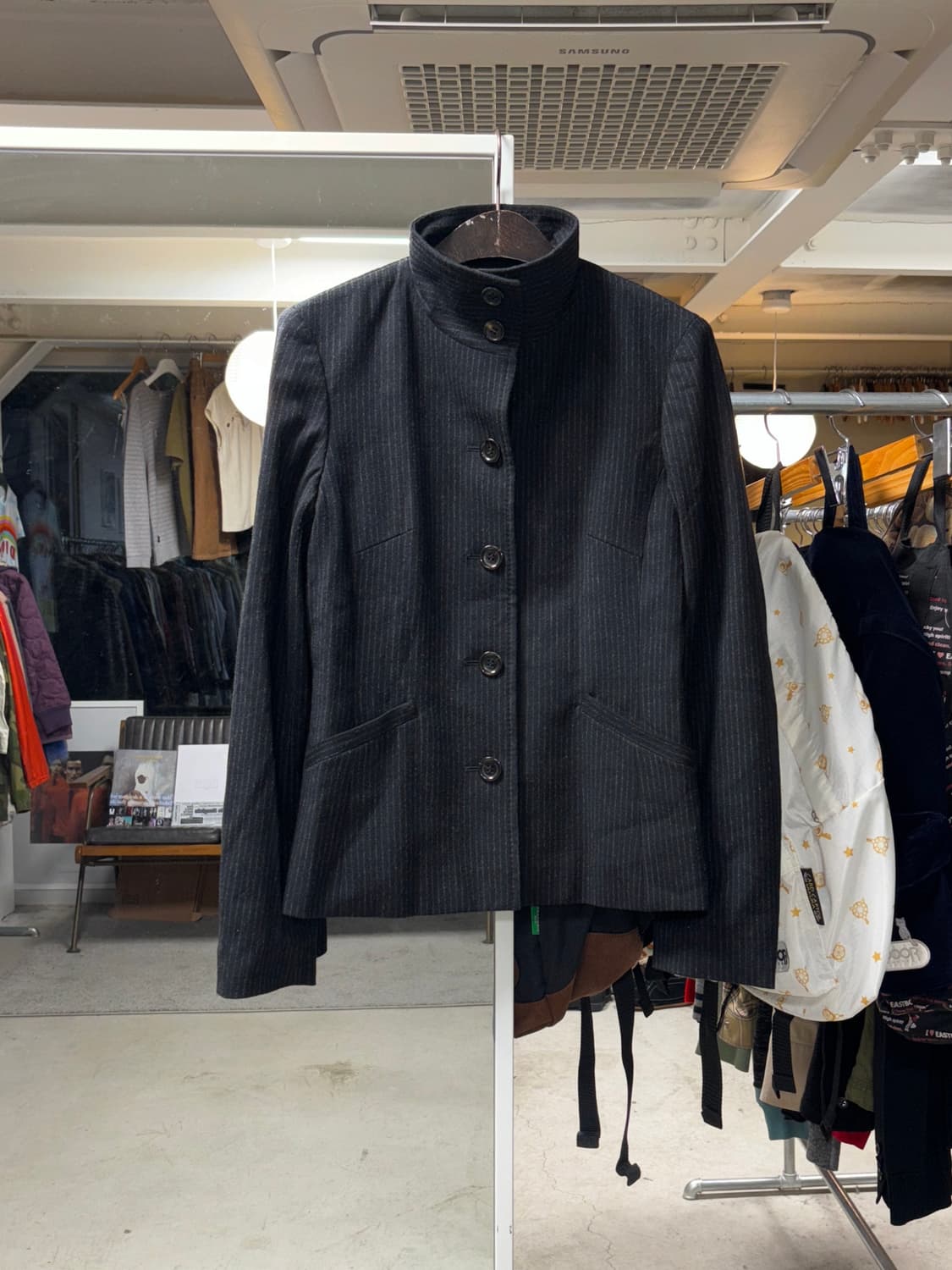 Kiyoko takase 하이넥 핀스트라이프 울자켓 상품이미지1