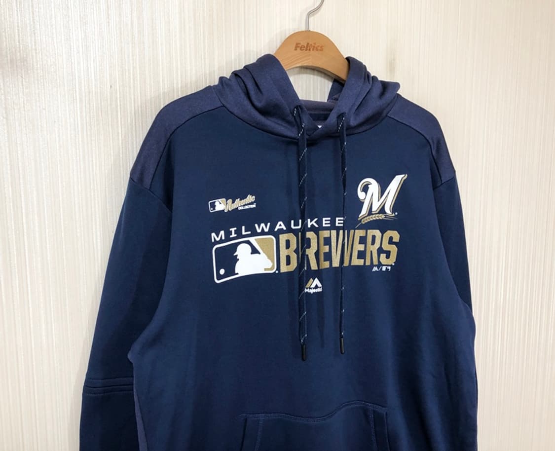 MLB 마제스틱 밀워키브루워스 어센틱 후드티셔츠 L 상품이미지5