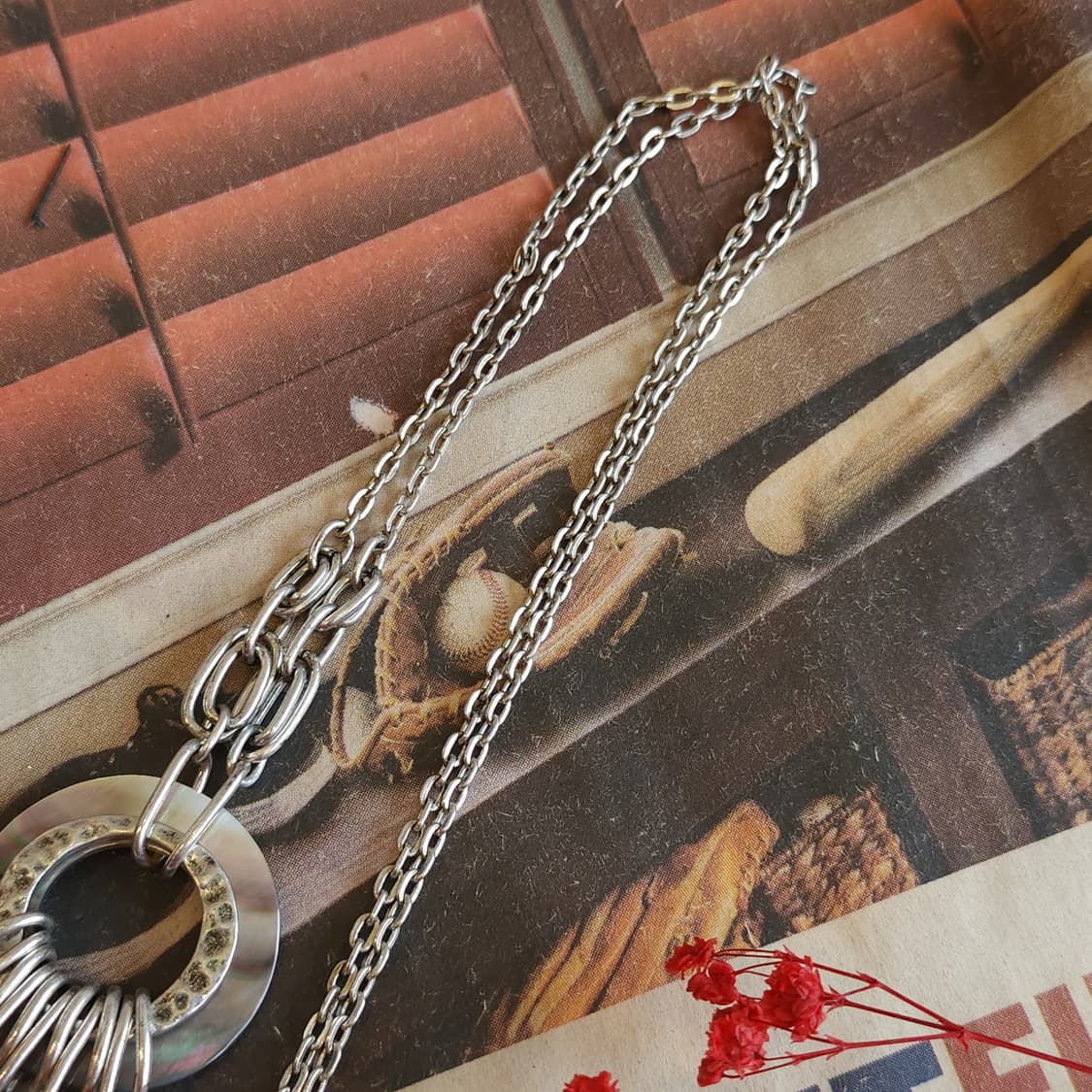 90s 프랑스 빈티지 쥬얼리 엔틱 실버 서클 펜던트 체인 목걸이 상품이미지5