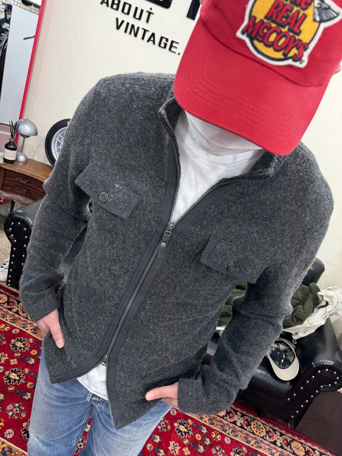 로얄로빈스 그레이 울니트 집업 L 상품이미지2