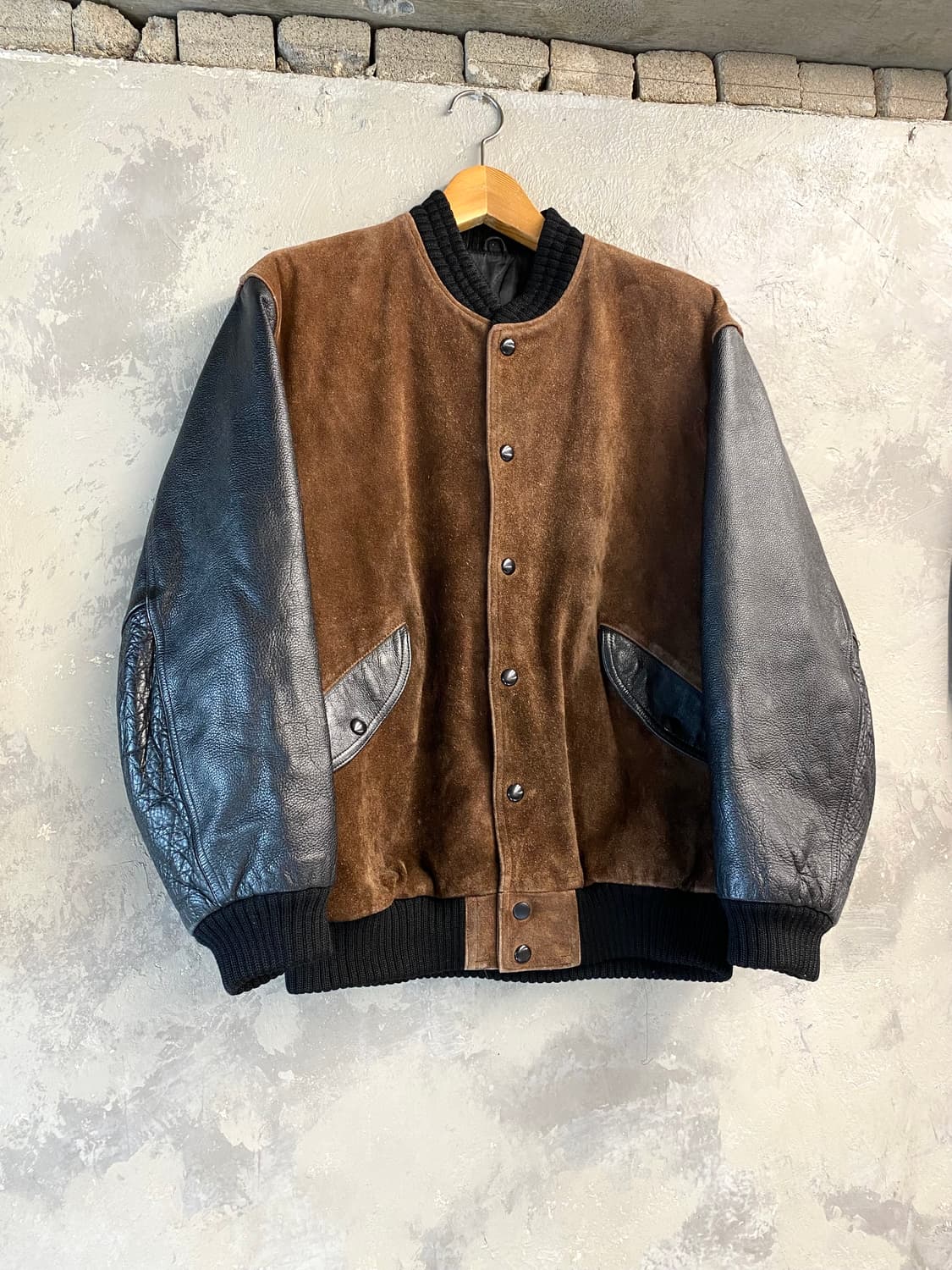 [L] 90s J.BOY 재팬 메이드 소가죽 스웨이드 레더 바시티자켓 상품이미지1