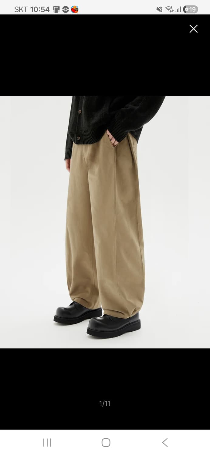 사이드 턱 스냅 버튼 와이드 코튼 팬츠 (BEIGE) 트릴리온 L 상품이미지1